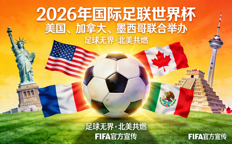 2026年国际足联世界杯美国、加拿大、墨西哥三国联合举办官方宣传图